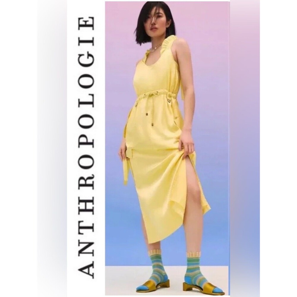 Anthropologie Love The Label Sleeveless Utility Dress Size S $198 Yellow Satin